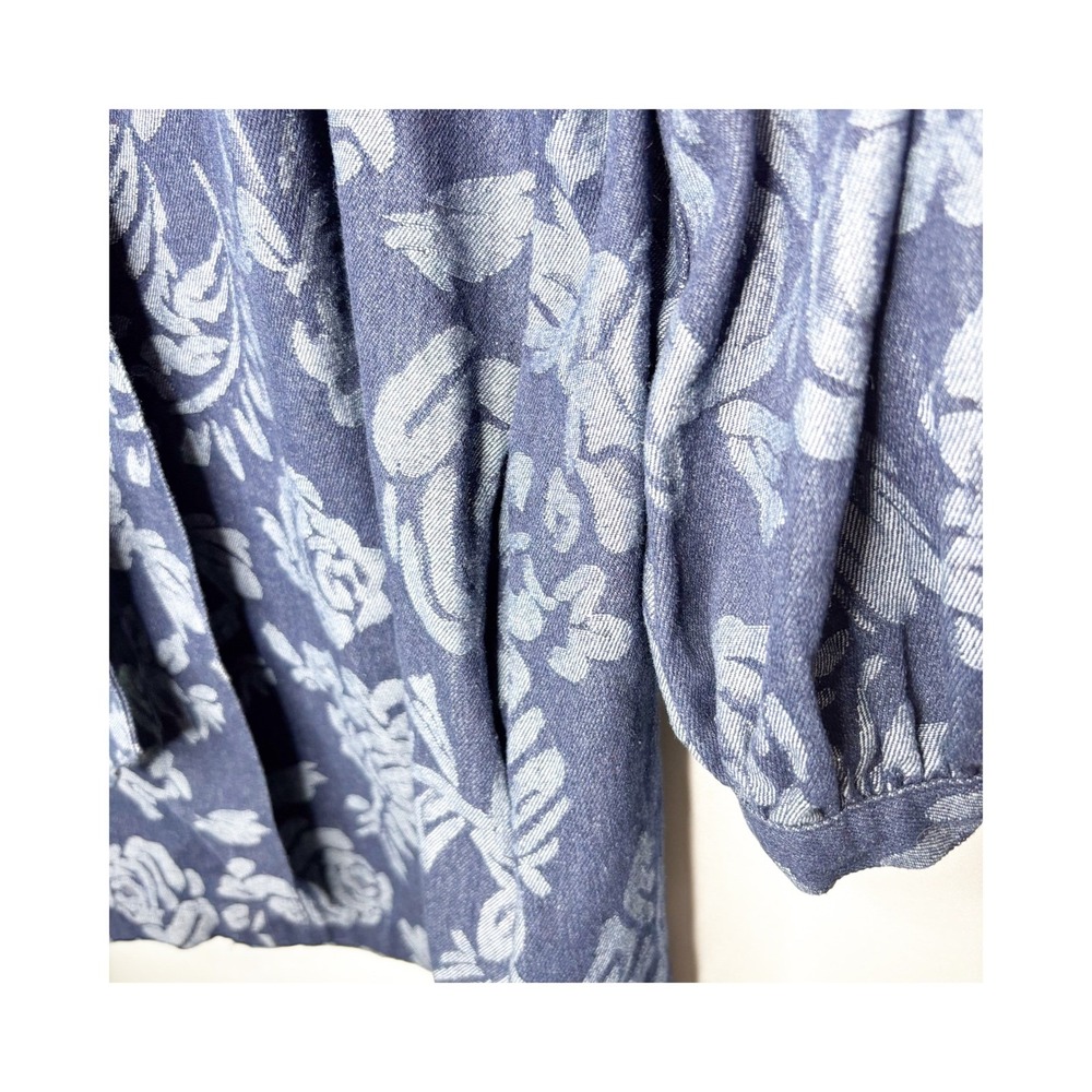 Flying Tomato Denim Mini Dress Size M Floral Print Balloon Sleeve Tie Neck - Picture 5 of 11